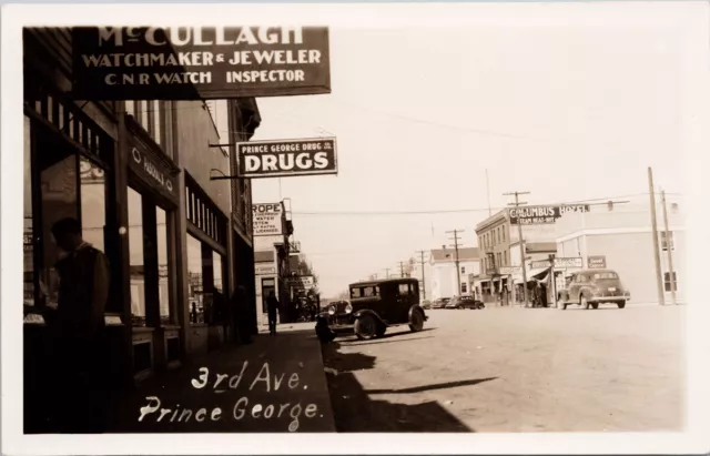 Prince George BC 3rd Avenue McCullagh Watchmaker Sign Unused RPPC Postcard H20