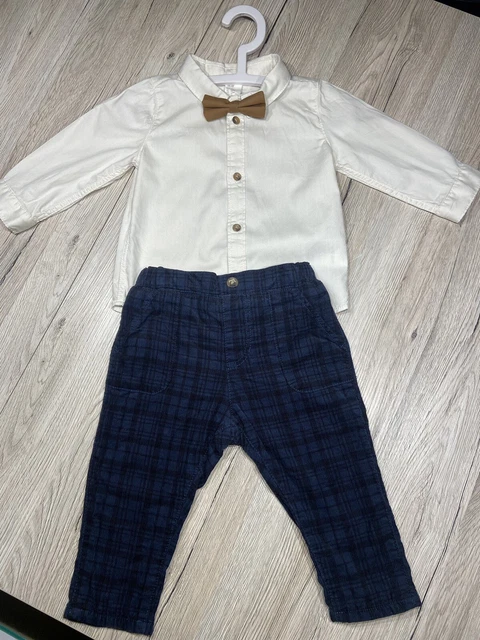 Babykleidung- Jungen - Anzug, Hemd mit Fliege & Hose, 3-teiliges Baumwollset