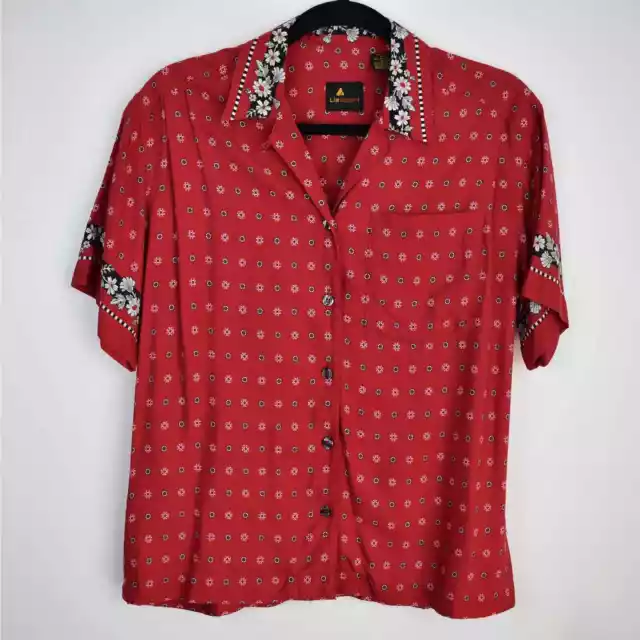 90's vintage red floral print button up shirt by Liz Claiborne sz small petite