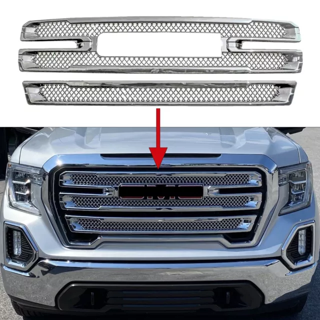 Chrome Grille Grill Mesh Overlay 2PC FOR 2019-2022 GMC Sierra 1500 SLT AT4