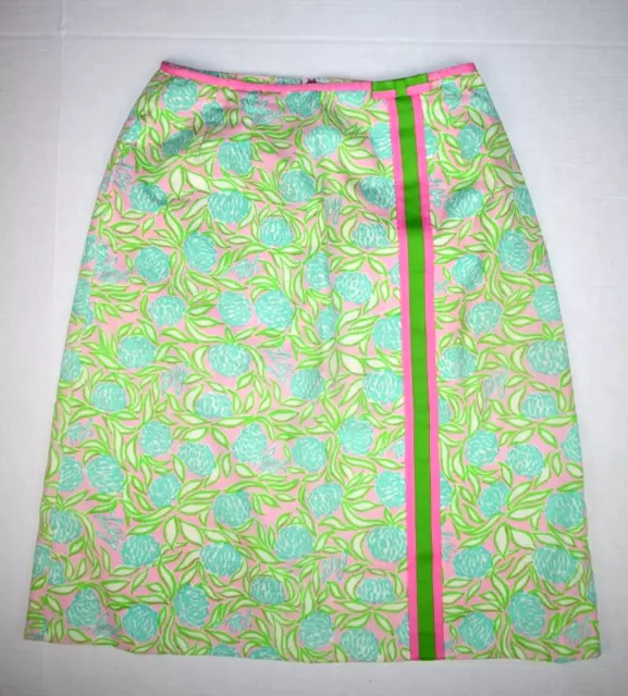 Lilly Pulitzer Skirt VTG 70s Blue Chrysathanthiam Sz S Waist 26" Blue Pink Green