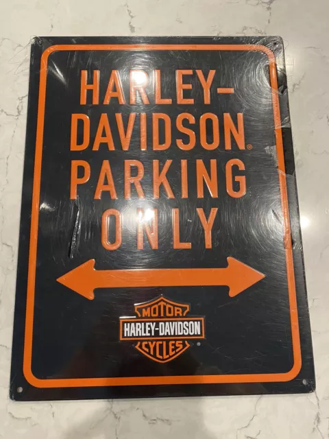 Harley-Davidson Embossed Parking Only B&S Logo Tin Sign - 12 x 15.75 inches