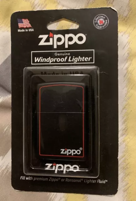 ZIPPO 218ZB Zippo Windproof Lighter Black Matte w/ Logo & Red Border USA NEW
