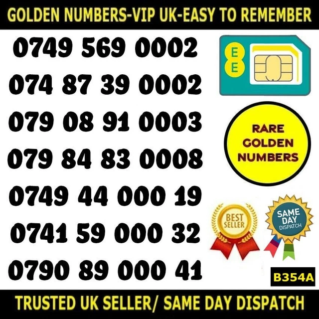 Golden Number Rare VIP EE Best UK Exclusive SIMS-Easy To Remember Numbers -B354A