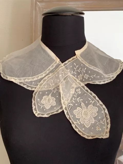 Rare French Antique Handmade Edwardian Lace Collar/Etole - Hand embroidered 91cm