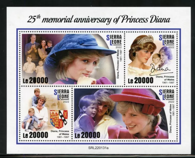 Sierra Leone 2022 25th Gedenken Von Prinzessin Diana Blatt Neuwertig Nh