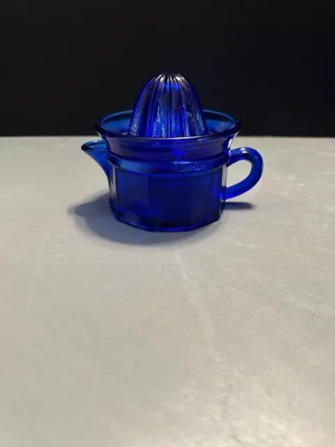 Vintage Edna Barnes 2 pc Reamer Cobalt Blue Color Mosser Glass Retro