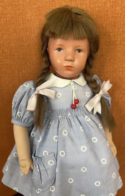 Cute Vintage German Kathe Kruse Girl Doll Brunette Braided Hair Unboxed 14"