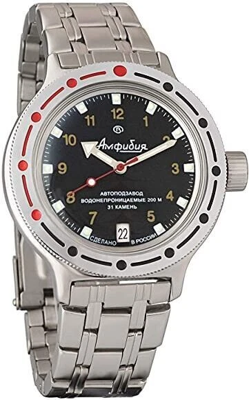 Nuovo orologio da uomo automatico Vostok Amphibian 420270 quadrante nero...