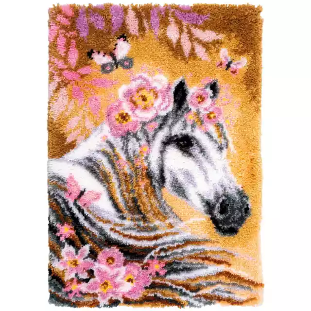 Vervaco Knüpfteppich "Pferd mit Blumen", Knüpfbild vorgezeichnet, 55x80cm