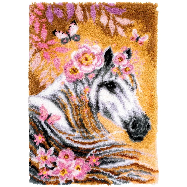 Vervaco Knüpfteppich "Pferd mit Blumen", Knüpfbild vorgezeichnet, 55x80cm