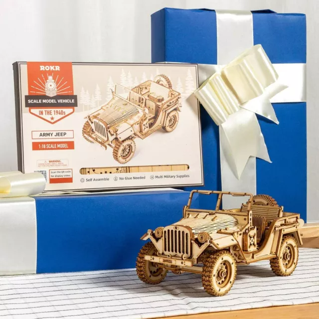 ROKR 3D Wooden Puzzle Mechanical Model Kits Xmas Gift Army Jeep Building Toys