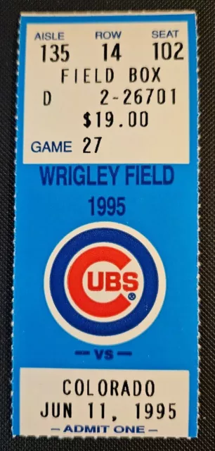 Chicago Cubs Colorado Rockies Baseball Ticket Stub 6/11 1995 Walker HR 112 Brawl