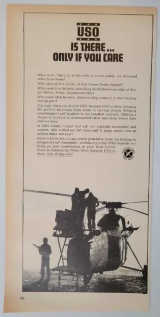 USO "Is There...Only If You Care" Vietnam War 1967 Time Ad 5.5x11"