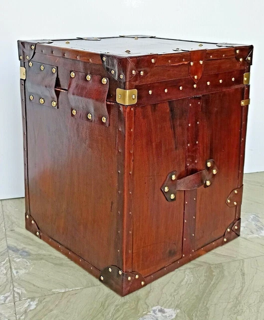 Hermoso baúl de mesa lateral ocasional inspirado en cuero inglés