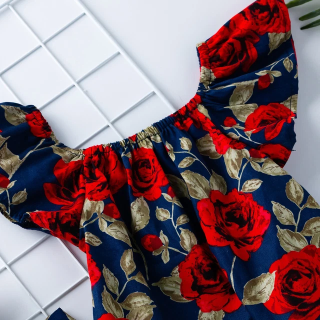 Newborn Baby Rose Print Flutter Romper Girls Summer Jumpsuit Outfit Photo Shoots 6