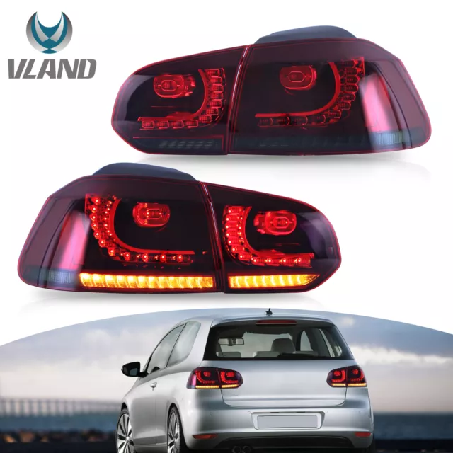 VLAND ROUGE FUMÉE LED Feux arrière pour Volkswagen GOLF 6 MK6 2008-2013 Paire