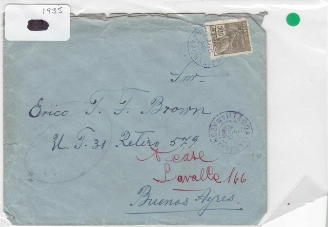 Brazil 1935 stamp cover Ref 9062
