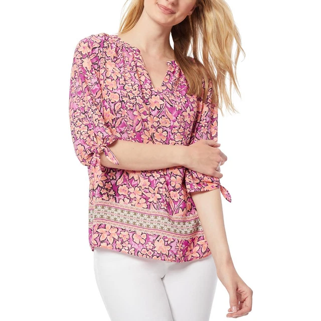Chemisier Jones New York 100% Lin - Taille Petit S, Couleur Sarcelle/blanc, Floral