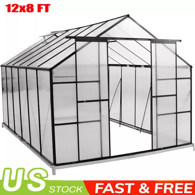 12×8 FT Portable Greenhouses Polycarbonate Walk-in Green House Outdoor Plants