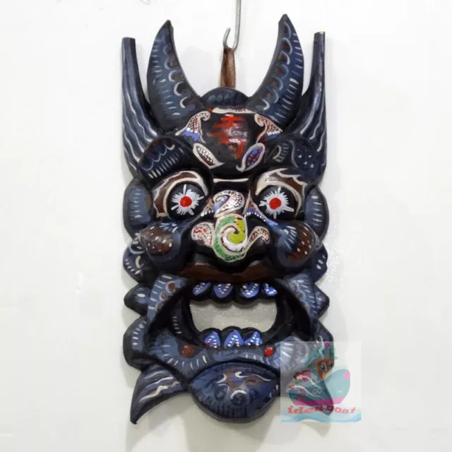 China Folk Art Wood Hand Carved Painted NUO MASK Walldecor-PanGu Deity(tall32cm)