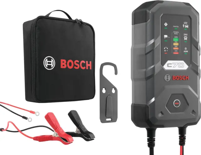 Bosch C70 Caricabatterie per Auto, 12V-24V / 10 A, Carica Di Mantenimento - per