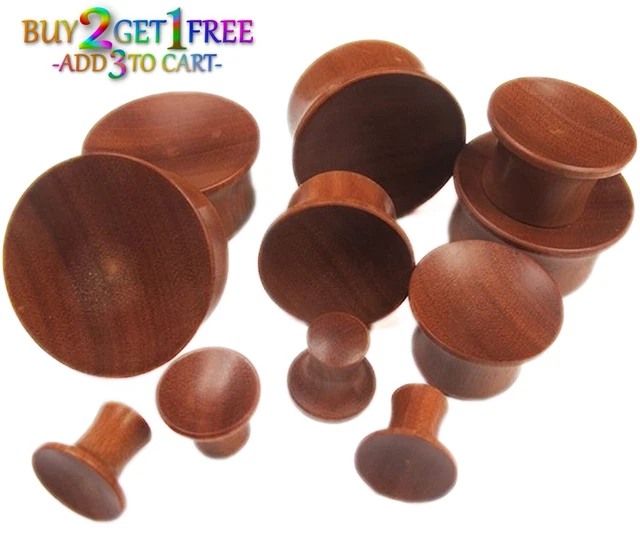Pair 8g-30mm MAYAN SAWO WOOD PLUGS Double Flare Gauges Tunnels Organic Ear 1152