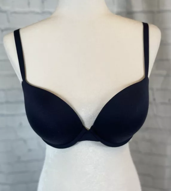 New CALVIN KLEIN Grace Demi Push Up Plunge Bra - 34D Navy Blue Logo Trim 2