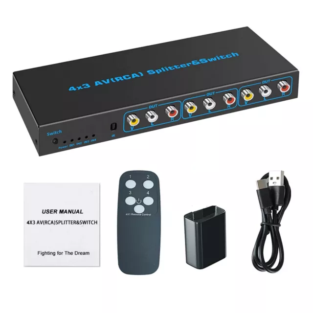 For HDTV LCD DVD 3 RCA Switcher 4 to 1 Selector 4 Way RCA AV Switch Splitter Box