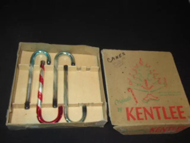 Antique Mercury Glass Christmas Candy Cane Ornaments 4 Kentlee & Box (B1002)