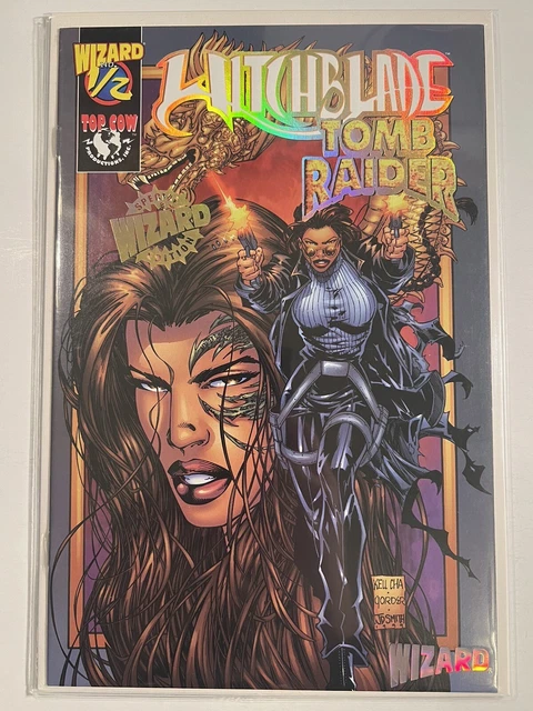 Witchblade / Tomb Raider 1/2 Wizard NM/MT (1999) Keu Cha Variant Gold Foil COA