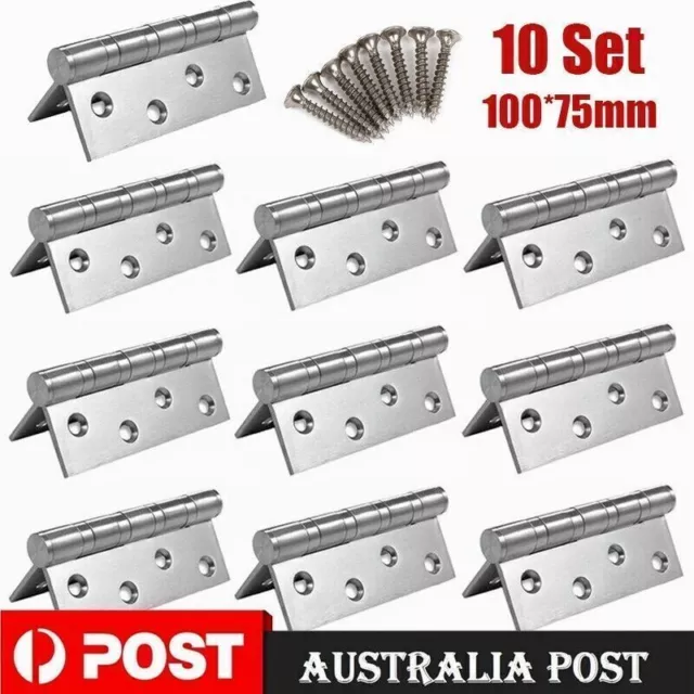 AU 10Pack Stainless Steel Door Hinges 304 grade 100x75x2mm BUTT HINGE Heavy duty