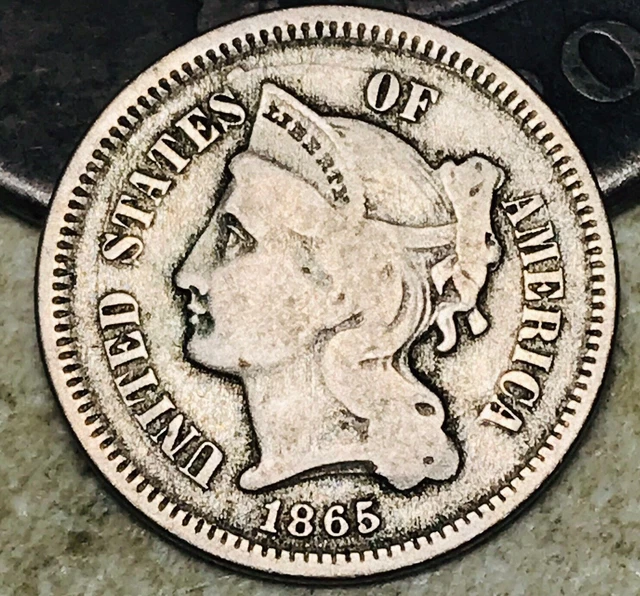 1865 Three Cent Nickel Piece 3C Circulated Civil War Date US Type Coin CC17798