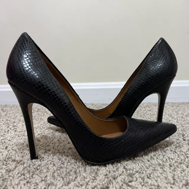 TOPSHOP GALLOP BLACK Leather Court Shoe Pointed Toe Stiletto Heel Size ...