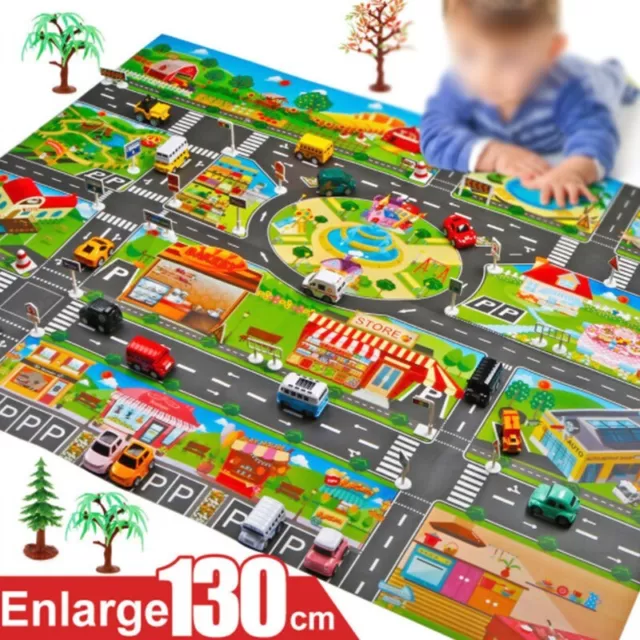 Kids Toy Car Play Mat with City Road Buildings Waterproof and Folding Resistant