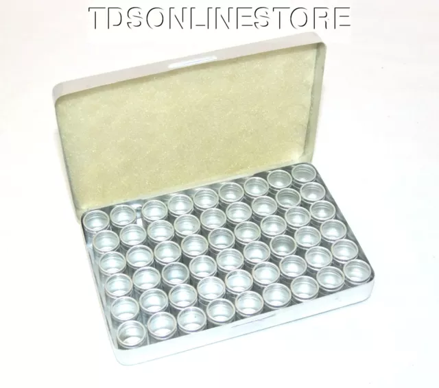 54 Aluminum Bead/Gem Canisters w Glass Lids & Aluminum Case