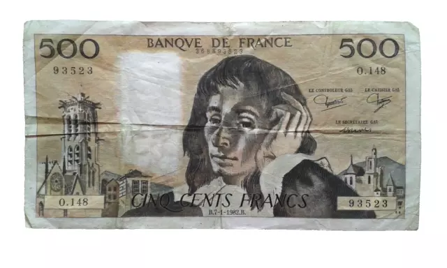 FRANCE - Billet de 500 de 1982 francs - 0.148, n° 368893523. Voir photos