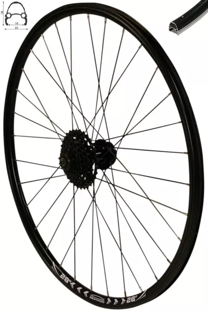 REDONDO 28 Zoll Hinterrad Laufrad Felge Schwarz Disc + 9-fach Shimano Kassette