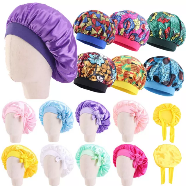 Kids Hair Bonnet African Ankara Turban Hat Satin Night Sleep Cap Head Wrap Scarf