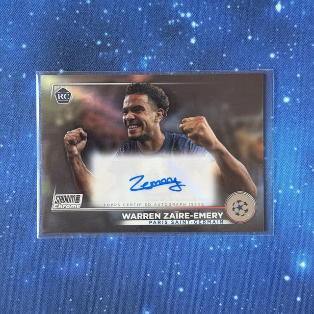 Carte Topps UCC Chrome 2024/25 Triple Autographe 11/25 PSG Barcola Emery Neves