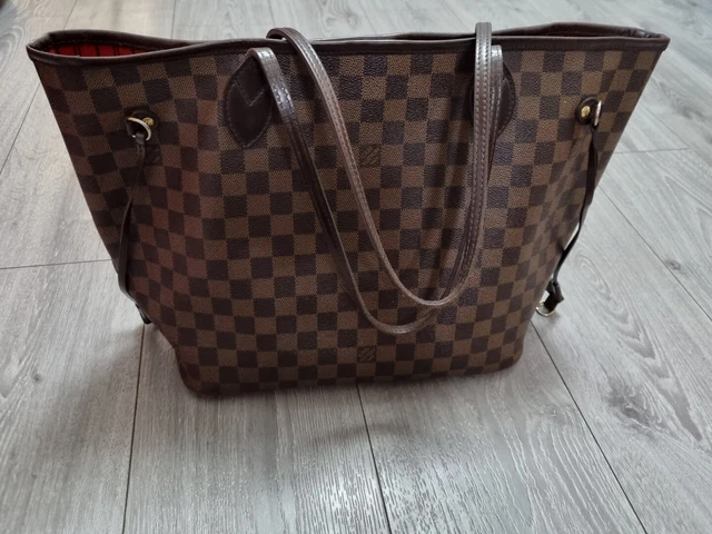 Genuine Louis Vuitton Neverfull MM Red Interior Tote Bag Damier Ebene Monogram