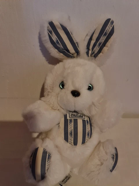 Doudou Peluche Vintage Tartine Et Chocolat Lapin Bleu Rayee / Tbe