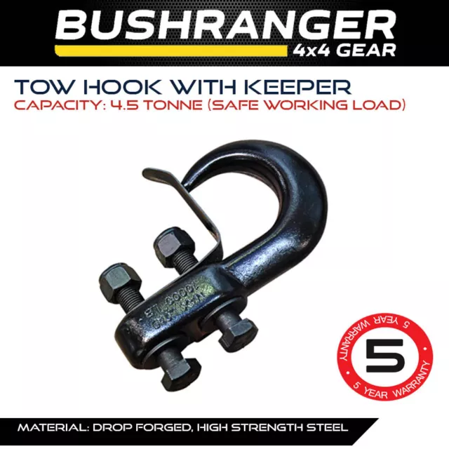 Bushranger Tow Hook with Keeper 4.5 T Capacity Towing Recovery 4x4 4WD Offroad 2