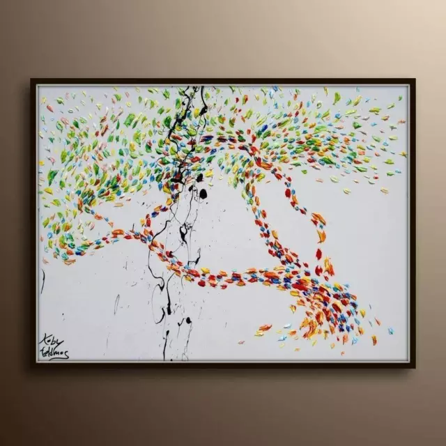 Tree oil painting 40" - Beautiful & Colorful Abstract Tree, Original artwork