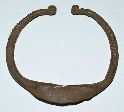 Antique African Tribally Hand Forged Iron Twist Gong Bracelet Currency, Cameroon