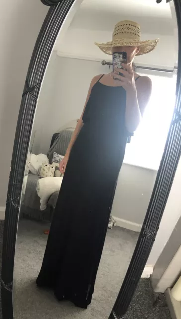 ❤️Boohoo Black Viscose Blend  Clara Tie Back Boho Maxi Dress Size 8❤️ 3