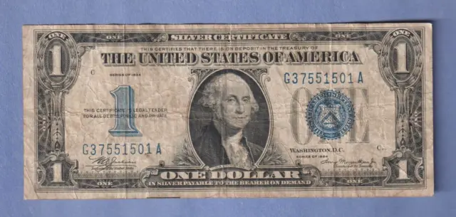 1934 $1 Funnyback Silver Certificate Note - Old One Dollar Bill - Fr. 1606