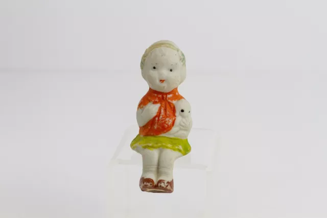 Vintage Miniature Bisque Porcelain Girl Holding Doll Shelf Sitter Figurine Japan
