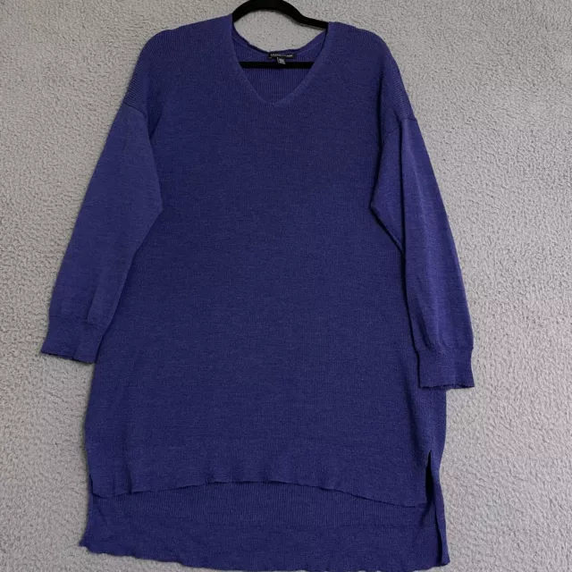 Eileen Fisher Sweater Tunic Purple Merino Wool Neck Italian Yarn Oversized Sz XL