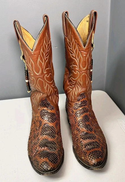Vintage, bottes de cowboy en cuir Tony Lama pour hommes, taille 9,5, marron cognac - France